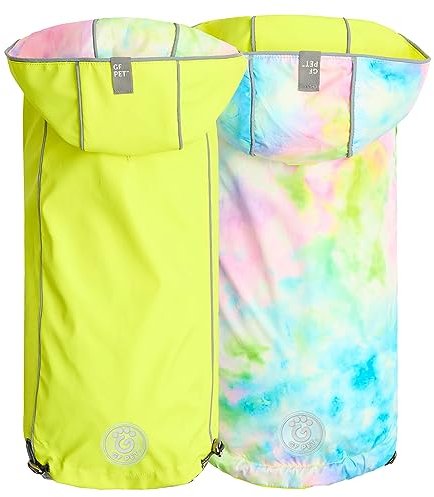 GF Pet Reversible Raincoat - Regenjacke- wasserdichte Hundebekleidung- Größe XL Hundemantel Rückenlänge 53cm- Neongelb mit Krawattenfärbung