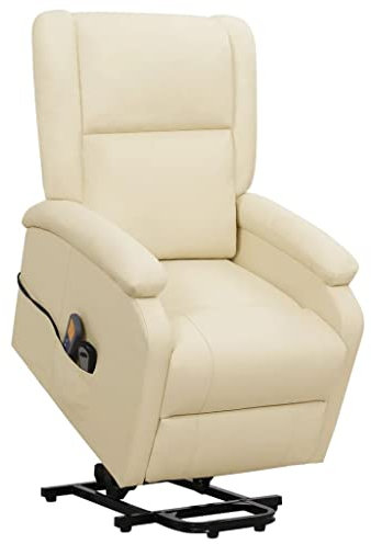 KOIECETA Massagesessel mit Aufstehhilfe Heizung Elektrisch Relaxsessel Fernsehsessel Liegesessel Ruhesessel Polstersessel TV Sessel Aufstehsessel Kunstleder (Creme)