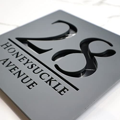 K Smart Sign | Bellissima S1 | 180mm x 180mm | Grey Anthracite & Black Mirror Marble 3d Laser Cut Contemporary house sign door number plaque address signs (Matt Dark Gray & Black Marble Effect)