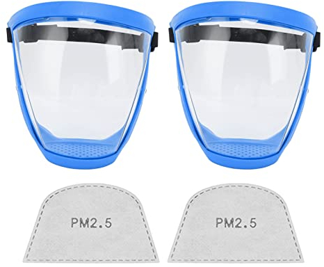 Gesichtsschutzschild, 2 Stück Vollgesichtsschutz, staubdicht, transparent, Gesichtsschutz für Kinder, Erwachsene, Männer, Frauen, Wiederverwendbarer Spritzschutz für das Gesicht (Kind blau weiß)