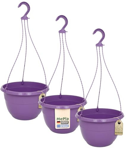 MePla - 3 Stück Ampel Orion - wetterfestes Pflanzgefäß - UV-beständiger Blumenampel - Pflanztopf - ø25 cm - Blaulila