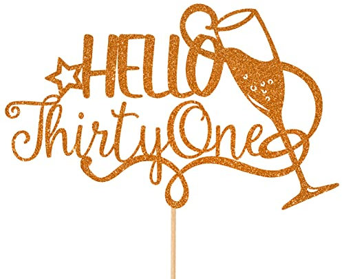 Personalised Champagne/Prosecco Flutes Glitter Cake Topper - Copper Orange Custom Age Glitter Cake Decoration and Sprinkles - Happy Birthday Decorations - Personalised Toppers for Cakes by Cakeshop