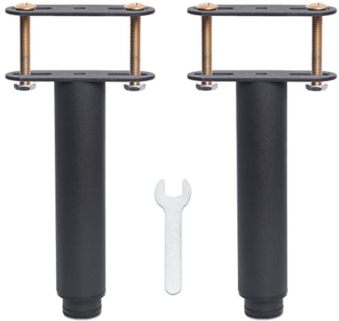 Pied de Lit Universel, Pieds pour Sommier à Lattes sans Perçage | Hauteur: 15cm(+12.5cm) Reglable | Design: Noir | Matériel: Metallique | Ronde ø3.8cm | pour le Cadre Central | avec Boulons | Lot de 2