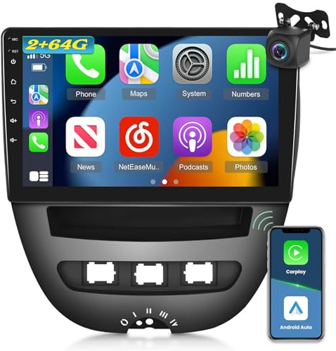 [2G+64G] Carplay for Toyota Aygo/Peugeot 107 / Citroen C1 Radio 2005-2014 | Android Screen Car Stereo with Apple Carplay/Android Auto/Hi-Fi/Wi-Fi/1080P/SWC/Bluetooth/10 inch
