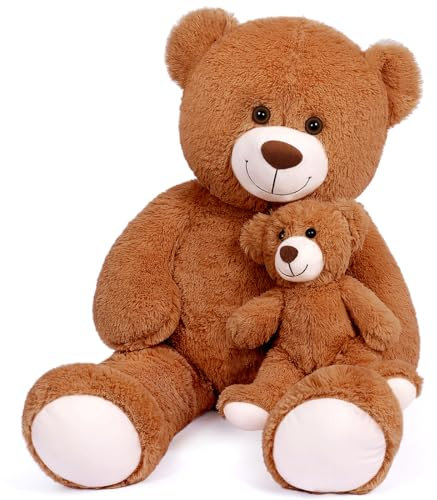Yeqivo Großer Teddybär gefülltes Tier Großer Teddybär Mama mit Baby Giant Teddy Bear Stuffed Animal Bär für Kinder, Freundin am Muttertag, Valentinstag, Weihnachten, Baby Dusche(100CM,Braun)