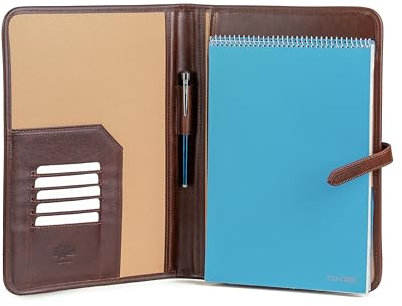 Leather Pad Folio, Executive Folio A4, Echtleder Portfolio, Professioneller Notizbuchhalter, Leder Business Ordner für Damen und Herren (Braun)