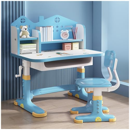 SINBINTA Kinder-Schreibtisch- und Stuhl-Set, höhenverstellbar, Kinderstudiertisch mit Schublade, Bücherregal, Kindersitztisch für Jungen, Mädchen, Schule, Zuhause, Arbeitszimmer (Raketenblau)