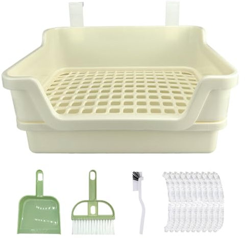 RMNHPTK Large Rabbit Litter Box Rabbit Toilet Rabbit Potty Training Corner Huge Bunny Litter Pan with Plastic Grid Deep Dump Tray for Adult Small Animal (White)