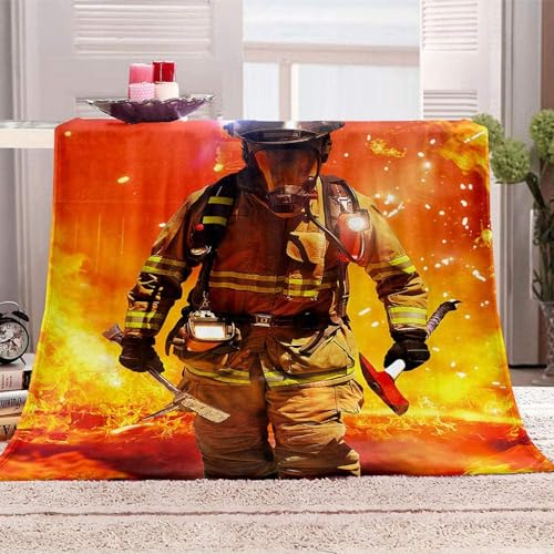 Feuerwehrleute Kuscheldecke Flauschig 150x200cm 3D Flamme Fleecedecke Weich Sofadecke Warm Bettdecke Decken Wohndecke Tagesdecke Sofaüberwurf Decke Couchdecke Bettüberwurf G1109