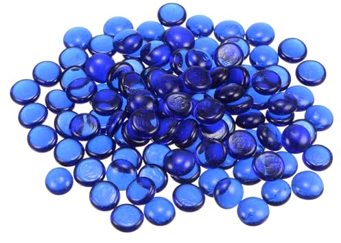QUARKZMAN 110 Stück Feuer-Glasperlen für Feuerstelle, Flache Marmorperlen, Glas-Kieselsteine, Vasenfüllerperlen, Gartendekoration 17-19mm (2/3-3/4), 500g/1.1lbs Blau