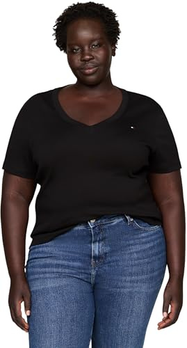 Tommy Hilfiger Damen T-Shirt Kurzarm Slim Fit Cody V-Ausschnitt, Schwarz (Black), 50