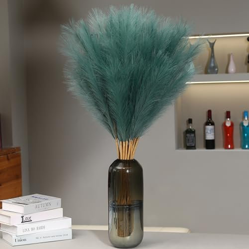 Wertuirk Grünes Pampasgras mit 9 Stielen – 96,5 cm hoch Pampasgras Dekor, flauschige künstliche Pompas Blumen für Vasenfüller, Hochzeit, Party, Bauernhaus und Raumdekoration (Grün), APG