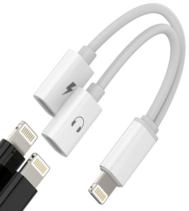 Adaptador Auriculares cargador Jack Lightning para iPhone (2en1) Microfono Cascos Dongle Carga Audio Conector Aux Accesorios Cable Auxiliar Coche Audifonos para Apple 14 13 12 11 Pro Max para iPad Air