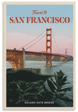 Jdheeh Vintage San Francisco Reiseposter auf Leinwand, Kunstposter, Wanddekoration, Poster, 20 x 30 cm