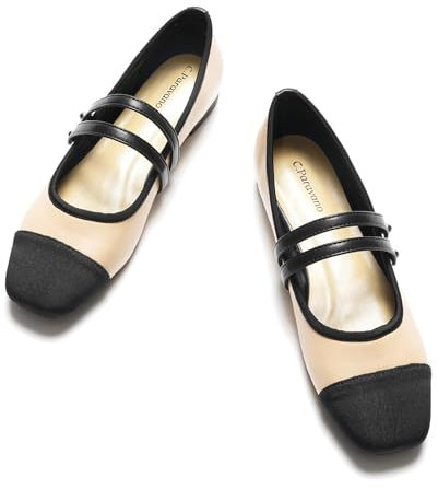 C.Paravano Flache Schuhe für Damen | Mary Jane Flache Schuhe | Damen Ballerinas bequem | Damen Schuhe elegant flach (Size 38.5,Beige-C)