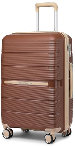 British Traveller Reisekoffer Handgepäck Koffer Trolleys Handgepäck Hartschalenkoffer 100% PP Handgepäck Koffer mit 8 Spinnerräder Rollkoffer 56 * 37 * 22cm Suitcase TSA-Schloss Braun