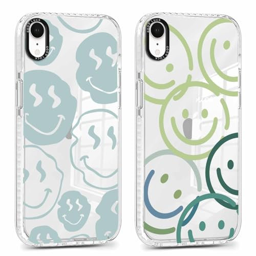 Foonary 2 Pack Clear Print Phone Case for iPhone XR 6.1, Soft Silicone with Lovely Smile Design Aesthetics Transparent Pattern Cases, Shockproof Bumper Protector Cover for iPhone XR Girls