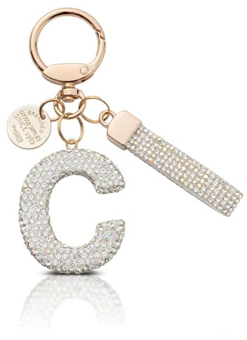 MORSUNBELA Porte-clés pour fille - Lettre - Porte-clés à paillettes - Strass - Porte-clés pour femme, c, M