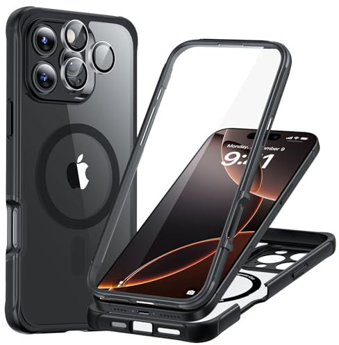 ESR for iPhone 16 Pro Case, Compatible with MagSafe, Full-Body Military-Grade Drop Proof Case for iPhone 16 Pro with Built-in 9H+ Tempered Glass Screen Protector, Clear Black