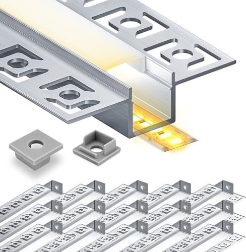 HOOLED Profilé led pour bandes LED 2 m x 15pièces Tol 30m, Avec couvercle PC mat, Profile led Dimensions W15,4 mm(ailettes 55,5 mm) x H14,9mm Prend en charge la largeur maximale de la bande LED 12,6mm