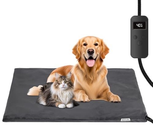 ACELIFE Haustier Heizkissen für Große Hund, Katze Heizmatte Timing & Temperatur Einstellbar Sicher Heizdecke Wärmematte Hundekissen Hundebett für Hundehütte Katzenhütte Kaninchen Haustier 60x90 cm