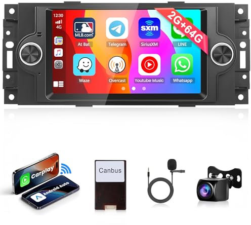 2G+64G Wireless Carplay Android 13 Autoradio für Jeep Compass Chrysler 300C PT Cruiser Dodge RAM 1500 2500 6.2 Zoll Autoradio mit Android Auto Navi GPS WIFI Mirror LInk Bluetooth FM/RDS Rückfahrkamera