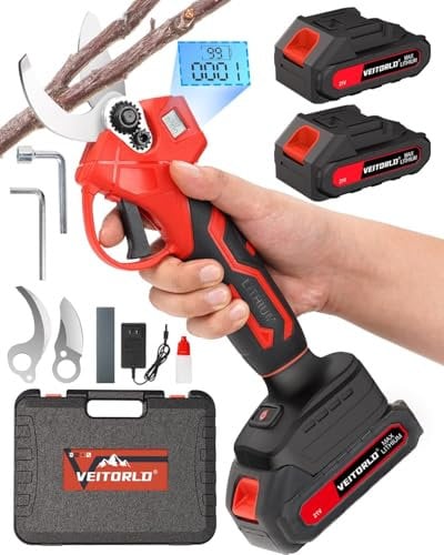 Professionelle Akku Astschere, 30MM Gartenschere mit 2 Akku 2000mAh, 1000W Bürstenloser Motor Bypass Baumschere, Elektrisch Garten Schere mit LED-Schnittzählerm - Kompatibel mit Makita 18V Akkus
