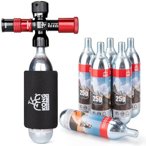 PRE-Set Pressure CO2 Inflator Kits with 6 X 16g / 25g CO2 Threaded Cartridges, Presta and Schrader Valve Compatible, CO2 Bike Tire Pump Included Insulated Sleeve (25G+ PRE INFLATOR)