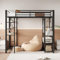 WIZBED Hochbett Metallbett 140x200cm mit Kleiderschrank, Tisch und 6 Regalen, Bettrahmen Etagenbett mit Lattenroste aus Metall, Jugendbett,Schwarz,ohne Matratze
