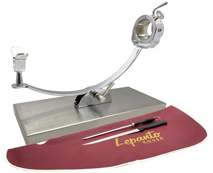 FERRETERIA LEPANTO Jamonero Profesional Giratorio y basculante, Soporte jamonero con Base de Acero Inoxidable Modelo Serrano (Set Burdeos)