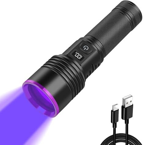 WINDFIRE Lampe Torche UV 365nm Lumière Noire, Rechargeable 30W LED Lampe UV avec écran LCD, Puissante Ultraviolet Lampe de Poche pour Détection d'urine d'animaux domestique, Durcissement de la résine