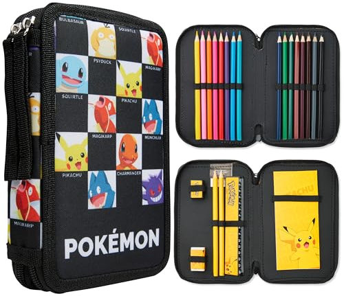 Pokemon Federmäppchen Jungen und Mädchen Mäppchen Gefüllt mit Schreibwaren Set Pikachu Geschenke für Kinder und Teenager (AOP Charaktere)