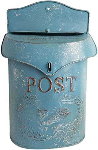 Mailbox Classic Large American Style Letterbox Wall Mounted Mailbox Vintage Outdoor Front Door Safes Post Box Lockable Galvanised Steel Letter Racks-Blue