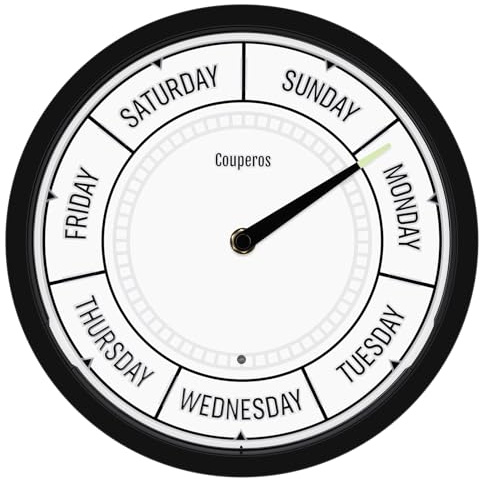 Couperos Wochentag-Wanduhr mit Nachtlicht, 30,5 cm, analog, leise, nicht tickende Uhr mit LED-Nachtlicht, Kalender, Tagesuhr, perfekt für Zuhause, Büro und Ruhestandsgeschenke