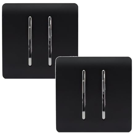 Trendi 2 Gang 2 Way Artistic Modern Glossy 10 Amp Rocker Tactile Light Switch Matt Black (Pack of 2)