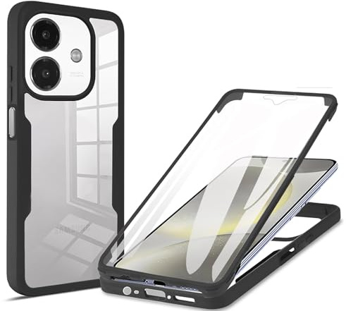 ILING Trasparente Cover per OPPO A40 4G / OPPO A40M / OPPO A60 5G, 360°Complète Protection Antiurto Custodia con Protezione Schermo Integrata, Ultra Sottile Hard PC Silicone TPU Bumper Caso (Nero)