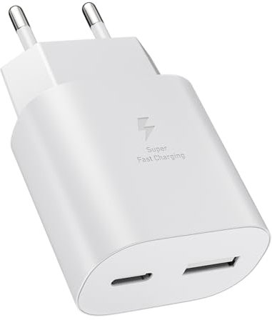 Chargeur USB C, 25W 2Ports USB C Chargeur Rapide PD+QC Chargeur Multi Secteur USB Type C Adaptateur pour Samsung Galaxy s25 S24 S23 s21 S20 s10 A55 A55 A53 A52 A35 A15 A14 A13 A05 (Blanc)