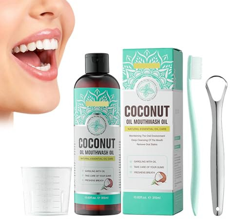 Kokosöl Mundspülung Für Natürliche Zahnaufhellung – Frischer Atem Mit Kokos- Und Pfefferminzöl, 315ml – Unterstützt Gesundes Zahnfleisch Und Fördert Die Mundhygiene Coconut Oil Mouthwash Oil