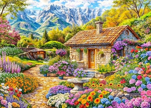 Puzzles 1000 Pieces for Adults jigsaw puzzles for adults 1000 Piece Puzzle Classic Educational Games -Colorful Flowers Houses -Beautiful Decoration Puzzle