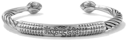 Retro 925 Silber tibetischer Buddhismus gedrehtes Armband offene Armreif Manschette Männer Schmuck-#1-einstellbar
