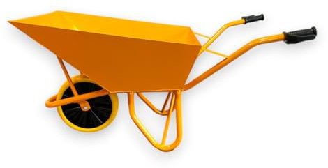 Kelberg Baukarre 250 kg Steinsetzer 120L BAU Garten Hof Schubkarre 2,5 mm Stahl Mulde Rad 400-8 PU LITE Vollgummi Pannensicher Gelb RAL 1028
