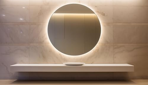 BD ART - Wandspiegel - Badspiegel - Rund Ø60cm - mit LED Beleuchtung - Lichtfarbe Warm 3600K, IP44 - Spiegel Groß - Mirror - Ganzkörperspiegel - Bad Wand Spiegel