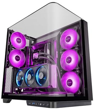 MARS GAMING MC-INFINIO, Gaming-Gehäuse ATX, Gebogenes Rahmenloses Gehärtetes Glas, 2X 120mm ARGB-Lüfter, Vertikale GPU-Montage, Unterstützung für Flüssigkeitskühlung bis zu 360mm, USB-C, Schwarz