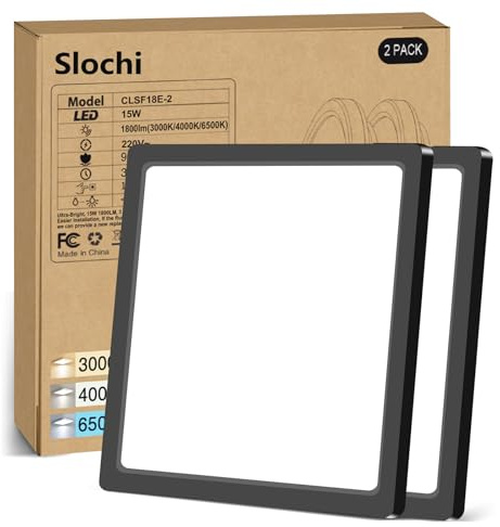 slochi 2Pack LED Ceiling Light, 3000K/4000K/6500K 3 Color Temperature, IP54 Waterproof Bathroom Light, Modern Square LED Ceiling Lamp for Bedroom, Kitchen, Hallway, Outside Porch and More(Black)