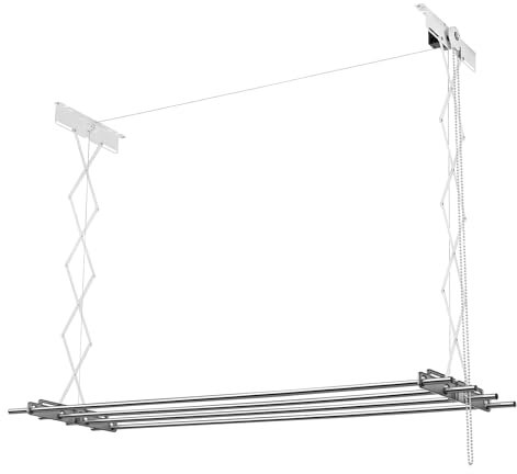 wellex Deckenwäschetrockner 4 x 180 cm Edelstahlrohre mit Halterungen Wäschetrockner für die Decke Tragkraft bis 20 kg Silber