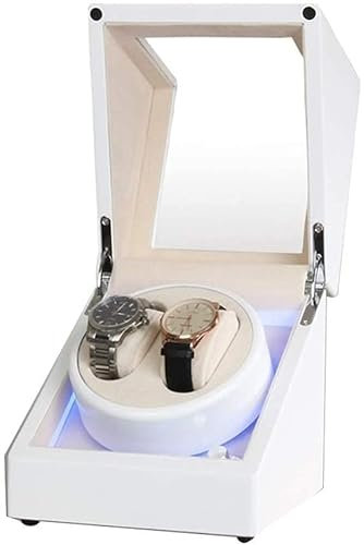 CWZZWS Automatische Uhr Wickler, weiße Doppelbeobachter-Box für automatische Uhr eingebaute LED-Licht Klavierfarbe Außen Dual-Netzteil Ruhigem Motor
