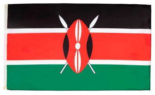 AZ FLAG – Lote de 10 banderas de Kenia – 150 x 90 cm – Bandera de Kenia 100% poliéster con ojales metálicos integrados