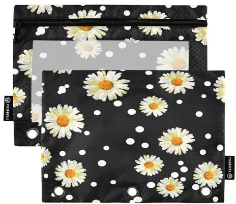 Mnsruu Astuccio per matite a 3 anelli con cerniera, confezione da 2 astucci con finestra trasparente, astuccio per matite per cosmetici, forniture per ufficio e università, Multicolore, Taglia unica