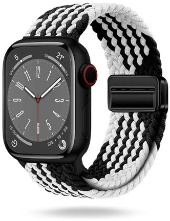 ONEFLOW Casual Loop Kompatibel mit Apple Watch 1 (38mm) Geflochtenes Armband Elastisch, Textil iWatch Armbänder Damen Herren, Sport Nylon Stoff Band Verschluss Magnetisch, Monochrom