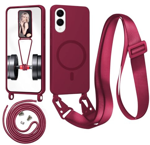 Beajew Coque Compatible avec Samsung Galaxy A53 5G, Compatible avec MagSafe, Coque pour Magnétique Cover Silicone Antichoc Protection avec Cordon Réglable Téléphone Case, Rouge